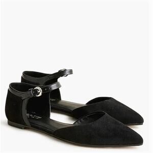 J Crew Pointed Toe Ankle Strap Flats 8.5 Black NWT D'Orsay Prep Vegan Suede